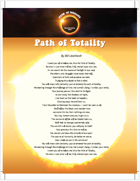 Eclipse Lyric Sheet - Path of Totality