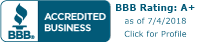 BBB Accredited Business with A+ rating as of 7/4/2018.