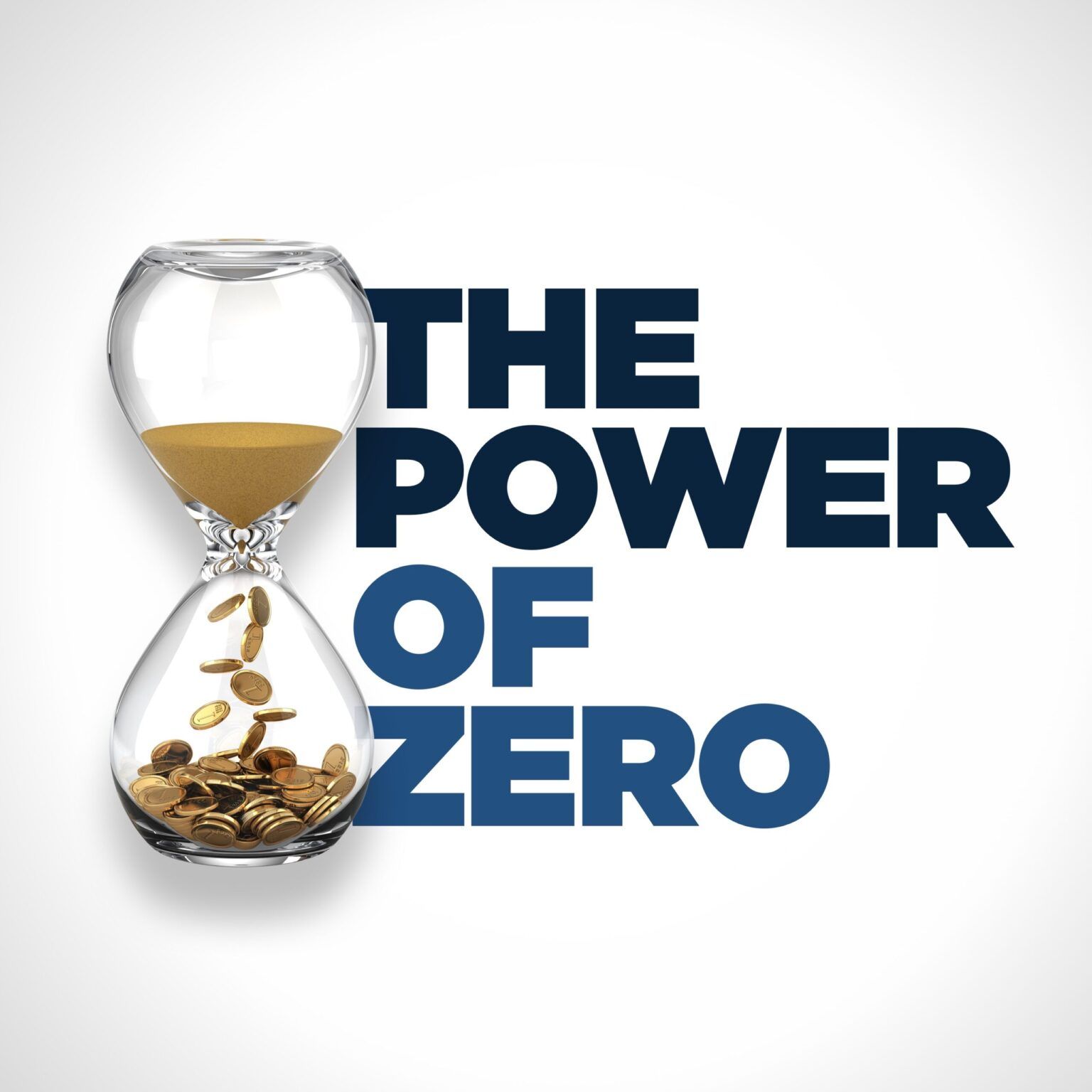 Hourglass with sand flowing into a pile of gold coins; title reads