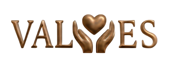 VALUES logo with a heart-shaped gold vauve symbol replacing the 