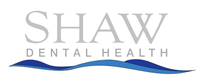 Shaw Dental Health logo with gray text and blue wave design.