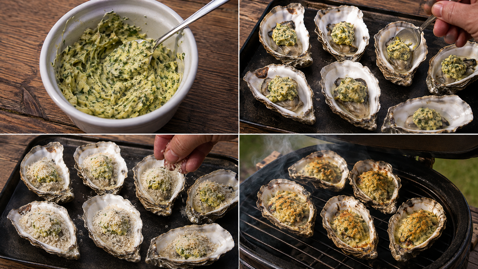 Bereidingsstappen voor gerookte oesters met kruidenboter