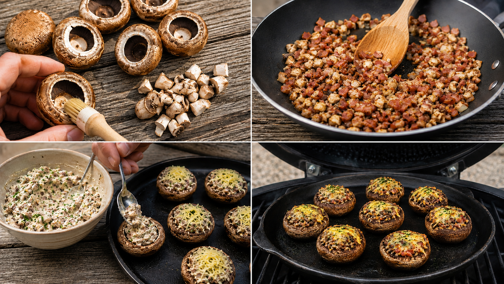 Bereidingsstappen voor gevulde champignons met spek