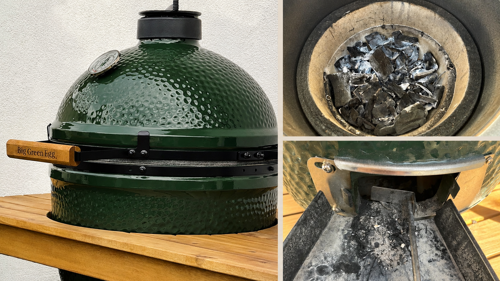 Big Green Egg met houtskool en het verwijderen van as