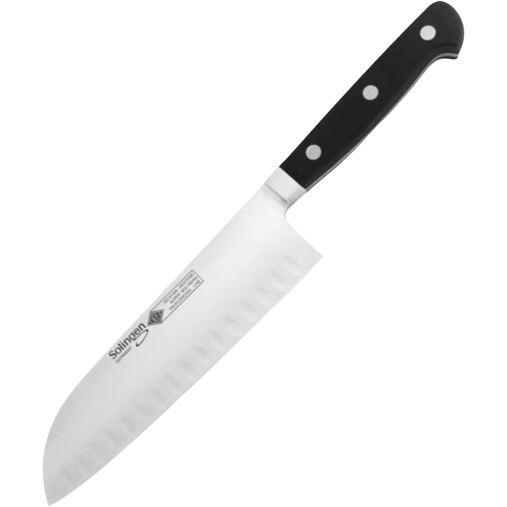 Eikaso santokumes 18 cm met kullen uit Solingen met roestvrij stalen lemmet en zwart handvat
