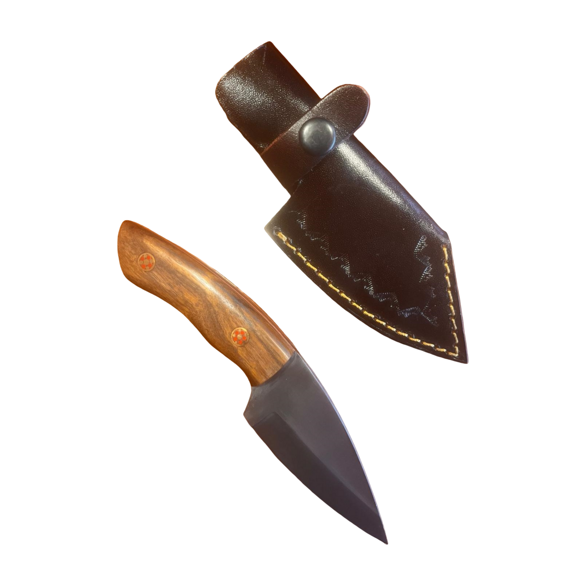 Flamiacs Compact Skinner L met breed roestvrijstalen lemmet, notenhouten handvat en bijpassend foedraal met riemhouder