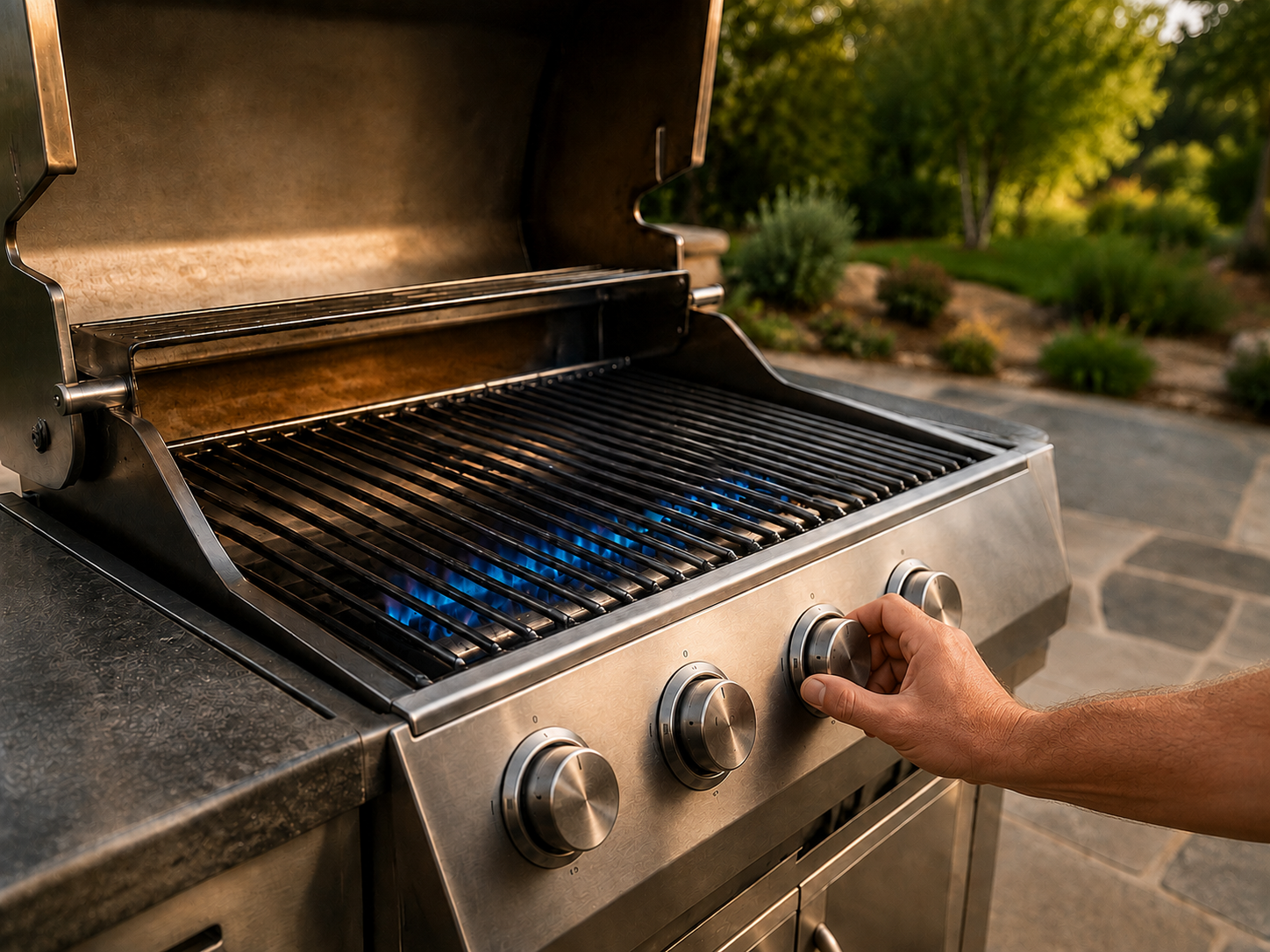 Controle van de drukregelaar en gasslang van een gasbarbecue met zeepsop