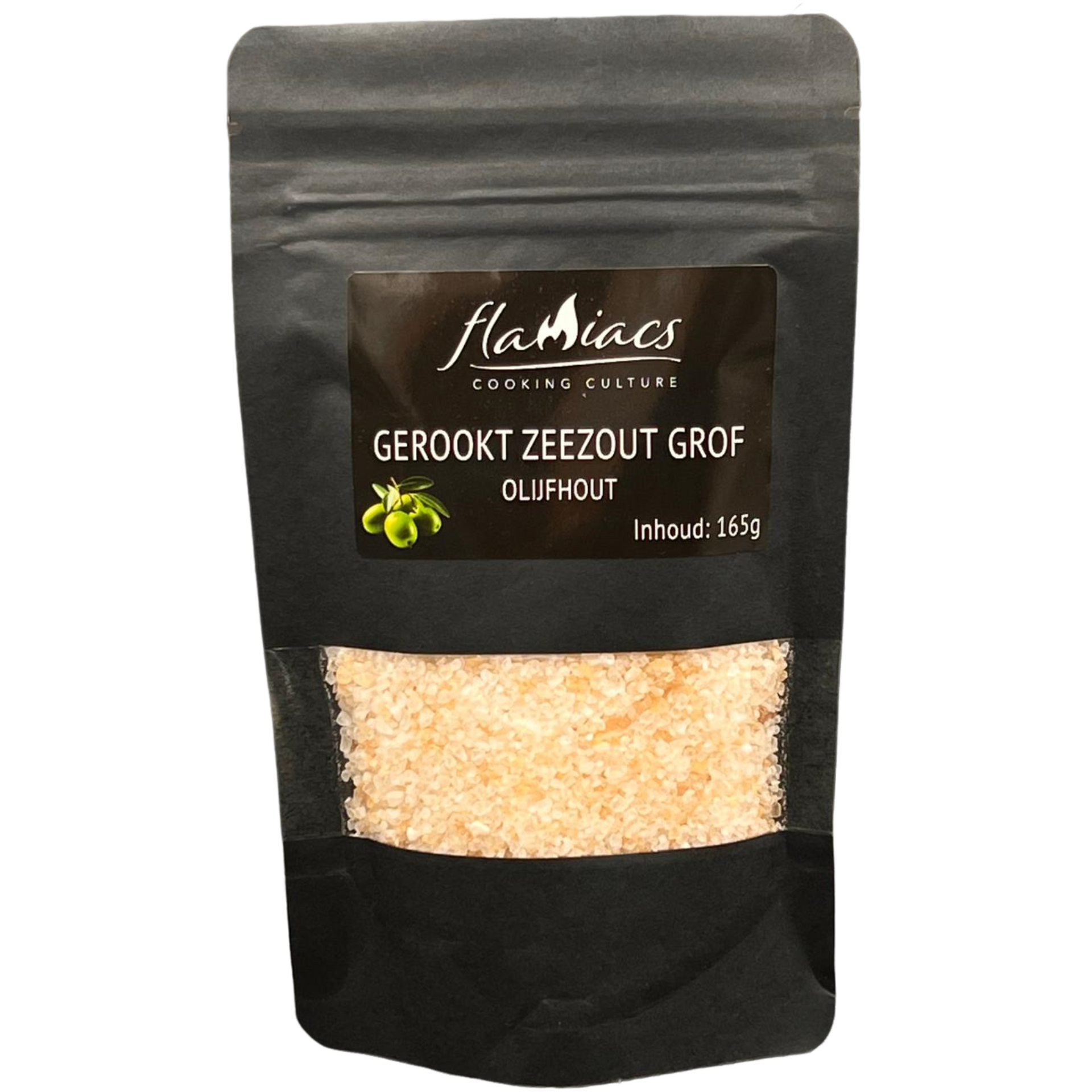 Flamiacs Olijfhout gerookt grof zeezout 165gr