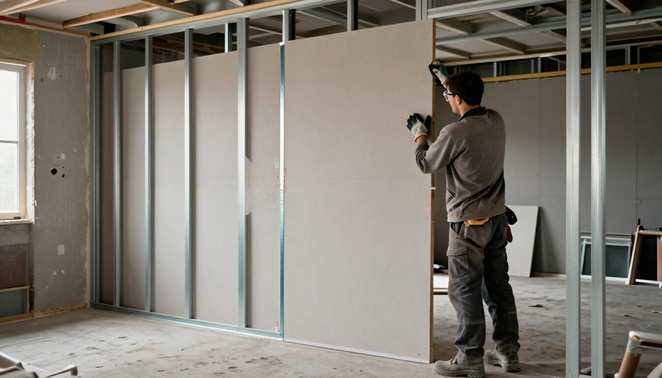 Installazione di pareti in cartongesso in cantiere