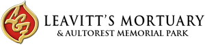 Leavitt&rsquo;s Mortuary & Autorest Memorial Park logo with gold emblem and black text