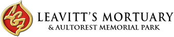 Leavitt’s Mortuary & Autorest Memorial Park logo with gold emblem and black text