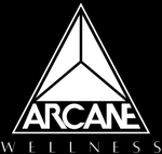 Arcane Wellness logo with black triangular symbol and text on white background