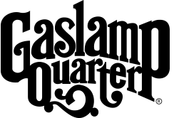 A black and white logo for gaslamp quartet.