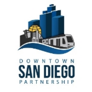 A logo for the downtown san diego partnership