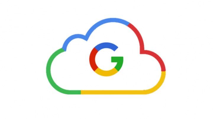 Google Cloud logo: a minimalist cloud outline in blue, red, yellow, and green, with a matching letter