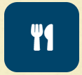 White fork and knife on a dark blue rounded-square icon.