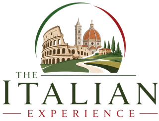 The Italian Experience logo with Rome landmarks and red-green arc in beige, green, and red
