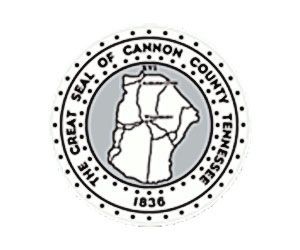 Seal of Cannon County, Tennessee, with a map of the county inside a circle, text 
