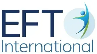 EFT International-logo: donkerblauwe tekst, gestileerde mensfiguur die omhoog reikt binnen een lichtblauwe cirkel.