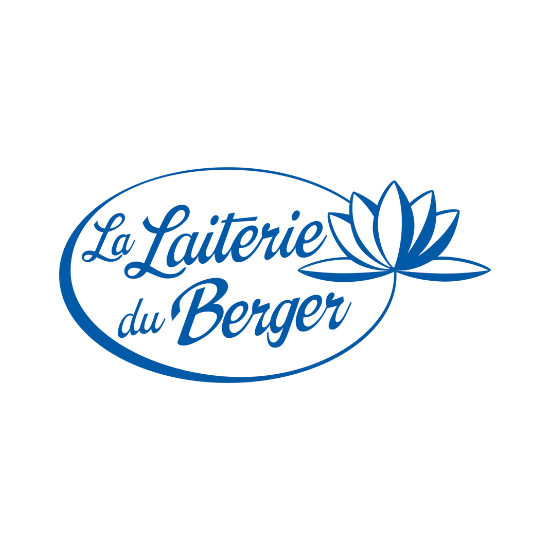 A blue and white logo for la laiterie du berger