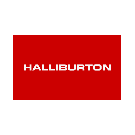 Le logo Halliburton est rouge et blanc sur fond blanc.