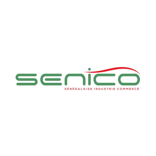 Un logo vert et rouge pour senico sur fond blanc