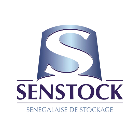 Un logo bleu et blanc pour senstock sénégalaise de stockage