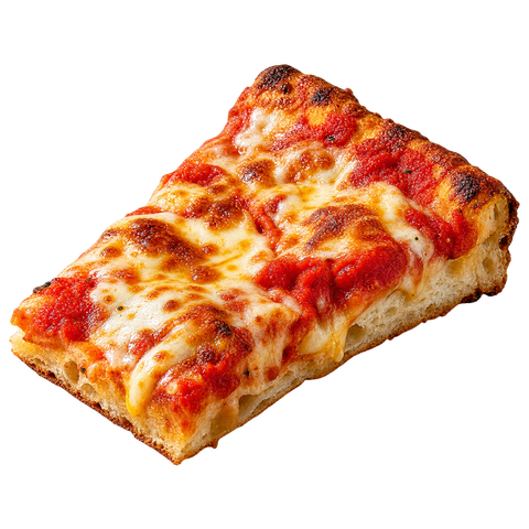 Fetta di pizza al formaggio su sfondo bianco