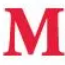 A red letter m is on a white background.