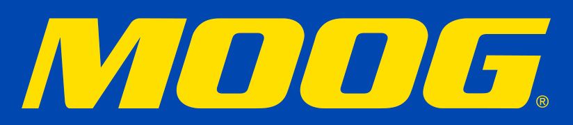 A blue background with yellow letters that say moog