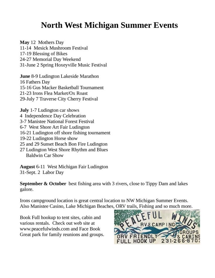 A list of north west michigan summer events with a picture of a peaceful mind.