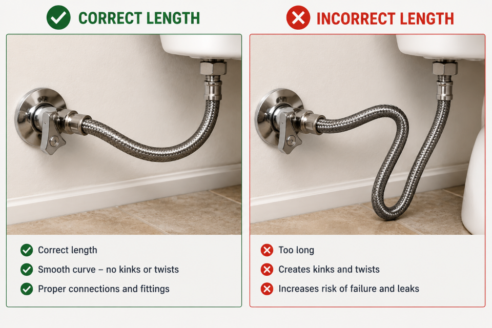 flexi hose correct vs incorrect installation