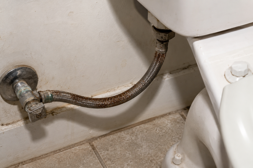 rust flexi hose in toilet