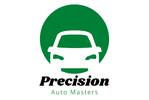 Precision Auto Masters logo with green circle and white car icon