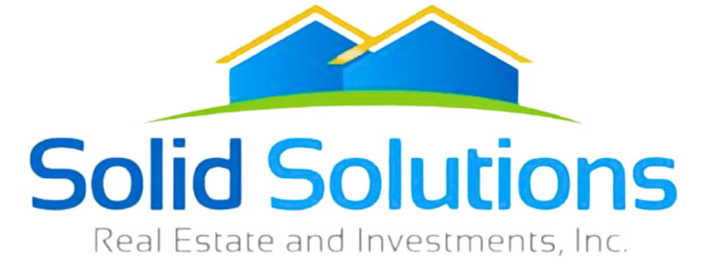 Solid Solutions logo with blue text, yellow rooftops, and gray “Real Estate & Investments” tagline