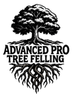 Black logo of a tree with roots and the text &ldquo;Advanced Pro Tree Felling&rdquo;