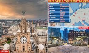 A picture of a clock tower next to a map of europe.
