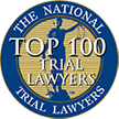 Logo: The National Top 100 Trial Lawyers, blue and gold circle with scales of justice icon.