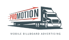 The logo for promotion mobile billboard advertising shows a truck driving down the road.