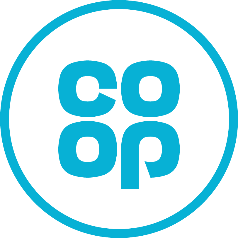 A bright blue Co-op brand logo featuring the lowercase letters 