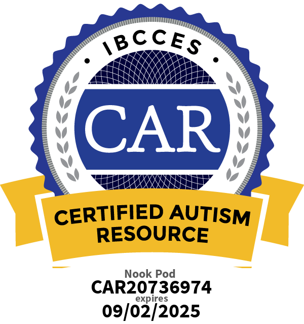 IBCCES Certified Autism Resource seal for Nook Pod, ID CAR20736974, expiring 09/02/2025.