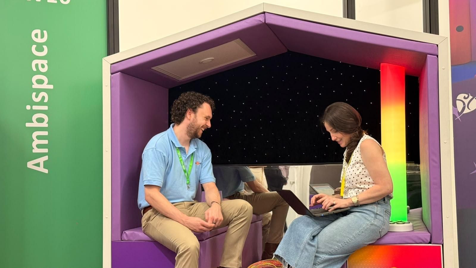 George from Ambispace introduces sensory nook pod at Neuroplaces expo in London