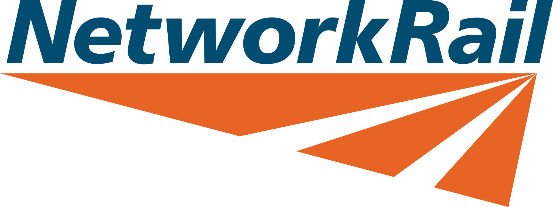 The Network Rail logo, featuring blue text above a stylized orange arrow pointing right.