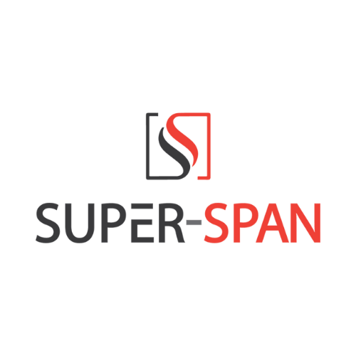 Logo for SUPER-SPAN with a stylized black and red