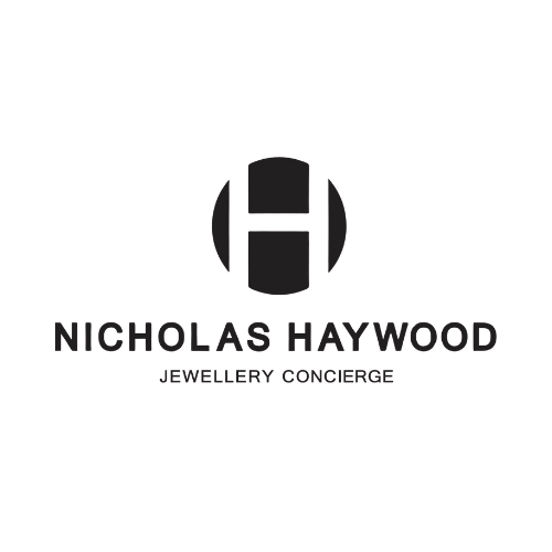 Logo for Nicholas Haywood Jewellery Concierge, featuring a black circular icon with a white letter