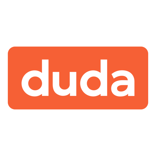 The Duda logo: white lowercase text on a solid orange rectangular background with rounded corners.