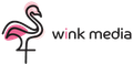 Logo for Wink Media featuring a stylized black outline of a flamingo with a pink accent next to the text "wink media".