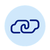 Blue chain link icon inside a light blue circle