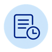 Blue document and clock icon on a light blue circle, suggesting a deadline or scheduled task