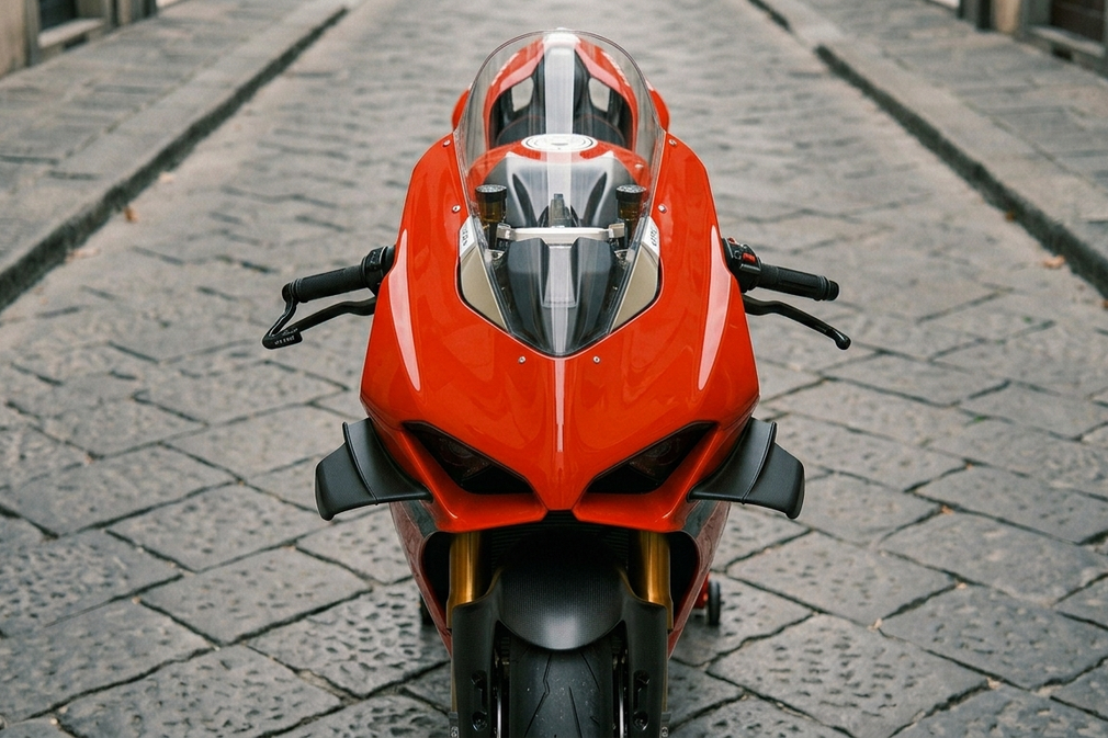 Parte anteriore di uno scooter nero e rosso